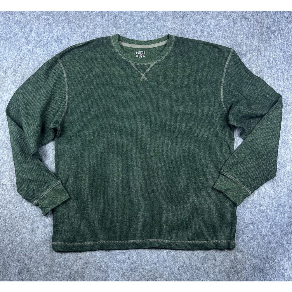 Red Head Men’s Thermal Long Sleeve Shirt Dark Green Knit Crewneck Size Large